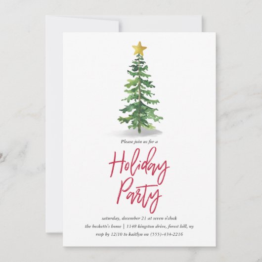 Invitation Pine d'aquarelle Noël (Devant)