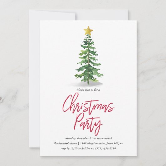 Invitation Pine d'aquarelle Noël (Devant)