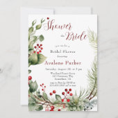 Invitation Pine de Berries Rouge Douche La Mariée (Devant)