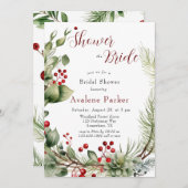 Invitation Pine de Berries Rouge Douche La Mariée (Devant / Derrière)