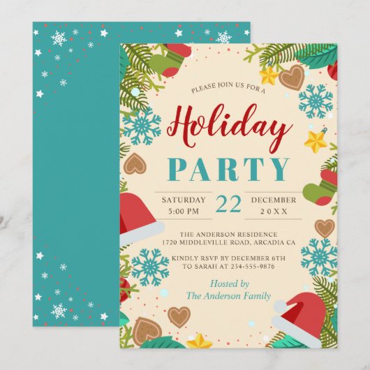 Invitation Pine de neige Arbre Turquoise Blue Holiday Party (Devant / Derrière)