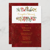 Invitation Pine de Noël Berrie Burgundy Gold Couples Douche (Devant / Derrière)
