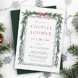 Invitation Pine de Noël Garland Couples Douche<br><div class="desc">Cette élégante invitation à la douche en couple comprend une guirlande de pin de Noël aquarelle accentuée d'un arc de ruban rouge.</div>