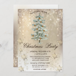 Invitation Pine de Noël Snowflakes Gold Party