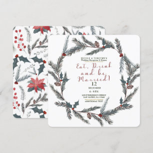 Invitation Pine d'hiver Berry manger Boire être marié Mariage