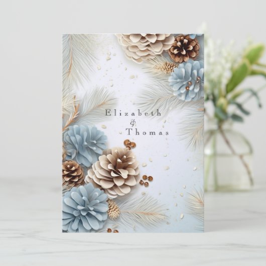 Invitation Pine d'hiver cônes moderne bleu Brown blanc (Debout devant)