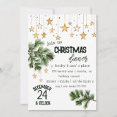 Invitation Pine d'hiver et Gold Vacances Étoiles Dîner (Devant)
