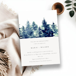 Invitation Pine d'hiver Forêt de neige Aquarelle Couples Douc