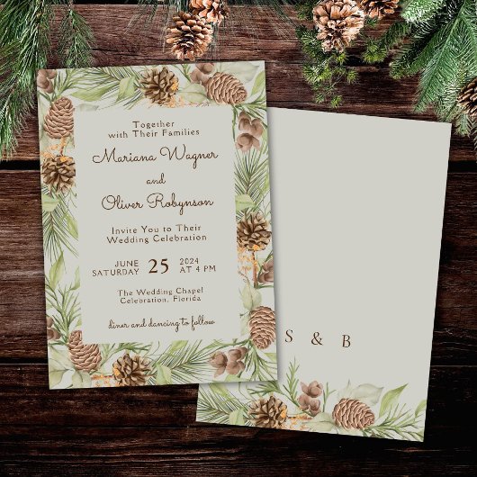 Invitation Pine d'hiver moderne Beige Mariage élégant