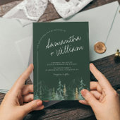 Invitation PINE Emerald Green et Gold Mountains Mariage