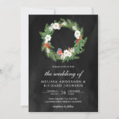 Invitation Pine Feuille Floral Wreath Black Noël Mariage (Devant)