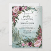 Invitation Pine Forest Bourgogne Dusty Rose Mariage d'aquarel (Devant)