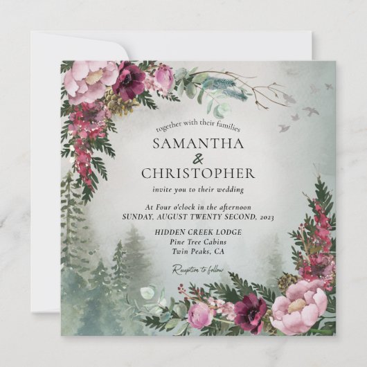 Invitation Pine Forest Dusty Rose Mariage d'aquarelle (Devant)