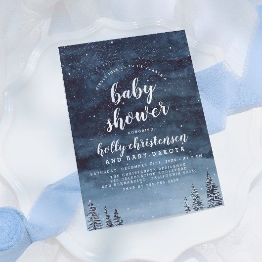Invitation Pine Forest & Night Sky Winter Baby shower