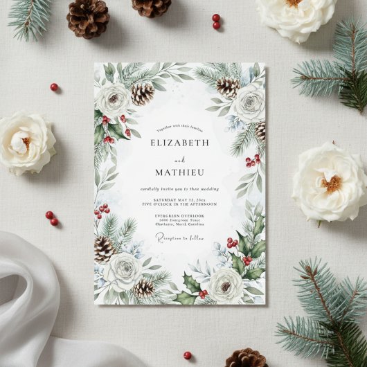 Invitation Pine Green Pinecone Winter Wedding