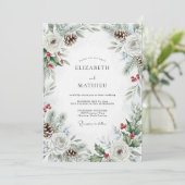 Invitation Pine Green Pinecone Winter Wedding (Debout devant)
