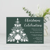 Invitation Pine Green White Tree Fête de Noël (Debout devant)
