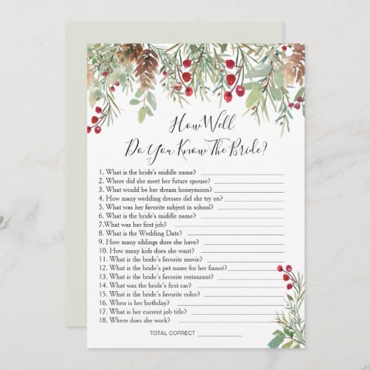 Invitation Pine Greenery À quel point connaissez-vous bien le (Devant / Derrière)