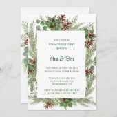 Invitation Pine Needles Red Berry Christmas Party (Devant / Derrière)