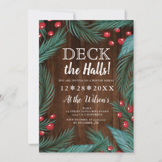 Invitation Pine Noël mistletoe bois pont les halls (Devant)