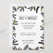 Invitation Pine Noire & Or moderne et fête de vacances Berrie (Devant)