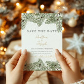 Invitation Pine & Or Mariage de Foliage de Noël enregistrer l