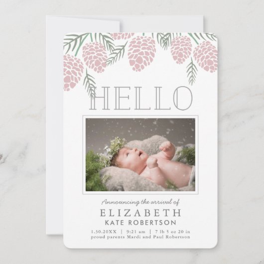 Invitation Pine rose cône blanc Photo (Devant)