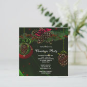 Invitation Pine rouge verte cônes Élégante fête de Noël (Debout devant)