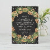 Invitation Pine rustique cônes Wreath Noir Mariage de Noël (Debout devant)