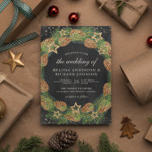 Invitation Pine rustique cônes Wreath Noir Mariage de Noël