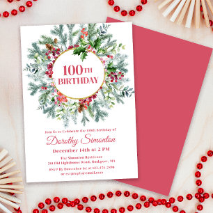 Invitation Pine Rustique Holly Berry Wreath 100e anniversaire
