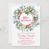 Invitation Pine Rustique Holly Berry Wreath 80e anniversaire (Devant)