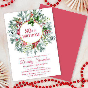 Invitation Pine Rustique Holly Berry Wreath 80e anniversaire