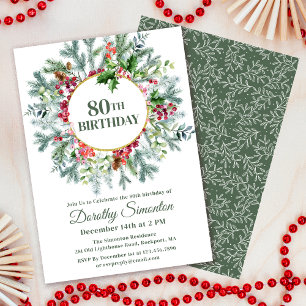 Invitation Pine Rustique Holly Berry Wreath 80e anniversaire
