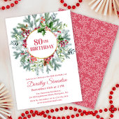 Invitation Pine Rustique Holly Berry Wreath 80e anniversaire