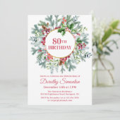 Invitation Pine Rustique Holly Berry Wreath 80e anniversaire (Debout devant)