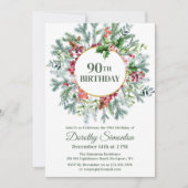 Invitation Pine Rustique Holly Berry Wreath 90e anniversaire (Devant)