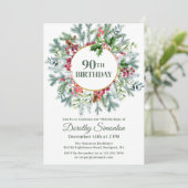 Invitation Pine Rustique Holly Berry Wreath 90e anniversaire (Debout devant)
