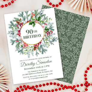 Invitation Pine Rustique Holly Berry Wreath 90e anniversaire