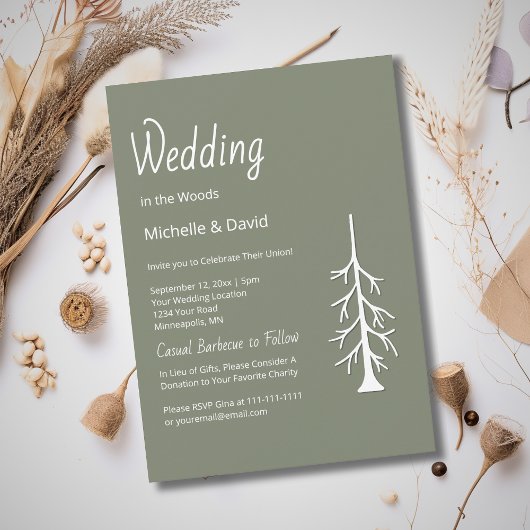 Invitation Pine rustique Sage Vert Mariage Décontracté