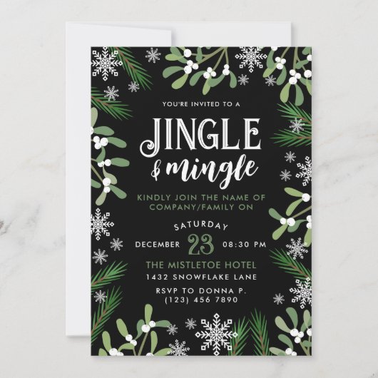 Invitation Pine Snowflakes Jingle & Mingle Christmas Party (Devant)