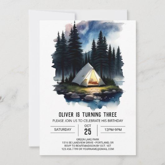 Invitation Pine Tree Adventure Attend son anniversaire (Devant)
