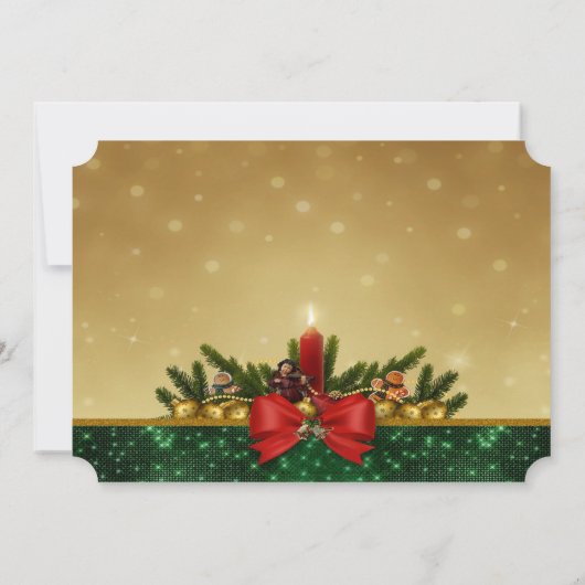 Invitation Pine Tree, Bougie rouge, Bow, Fête de Noël de l'en (Dos)