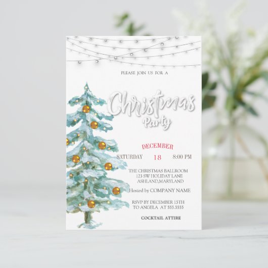 Invitation Pine Tree, Boules d'or, Fête de Noël (Debout devant)