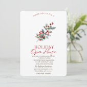 Invitation Pine Tree Branch Red Berries Holiday Open House (Debout devant)