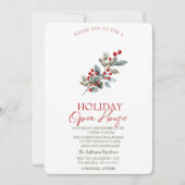 Invitation Pine Tree Branch Red Berries Holiday Open House (Devant)