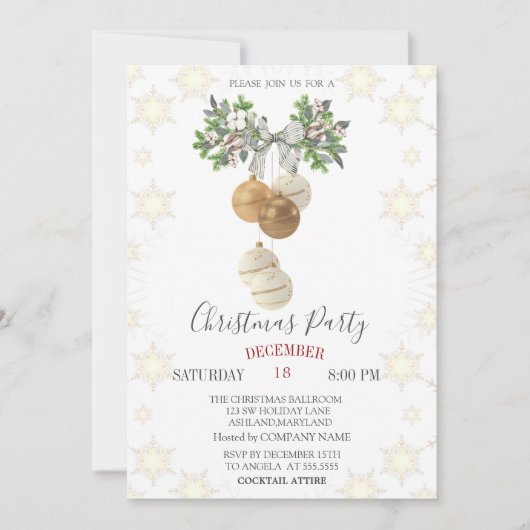 Invitation Pine Tree Branche Bow Christmas Balls Noël (Devant)