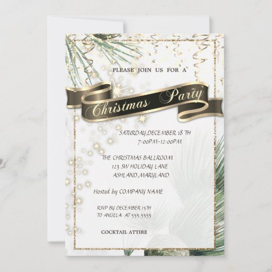 Invitation Pine Tree Branches Gold Noël Compagnie Parti (Devant)