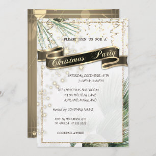 Invitation Pine Tree Branches Gold Noël Compagnie Parti