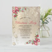 Invitation Pine Tree Branches Snowflakes Gold Party (Debout devant)
